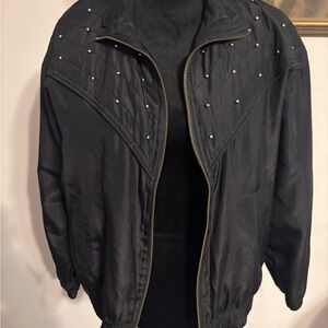 Women's Black Bomber Jacket with Stud Accents
